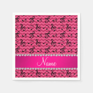 Personalized name pink music notes chevrons napkin