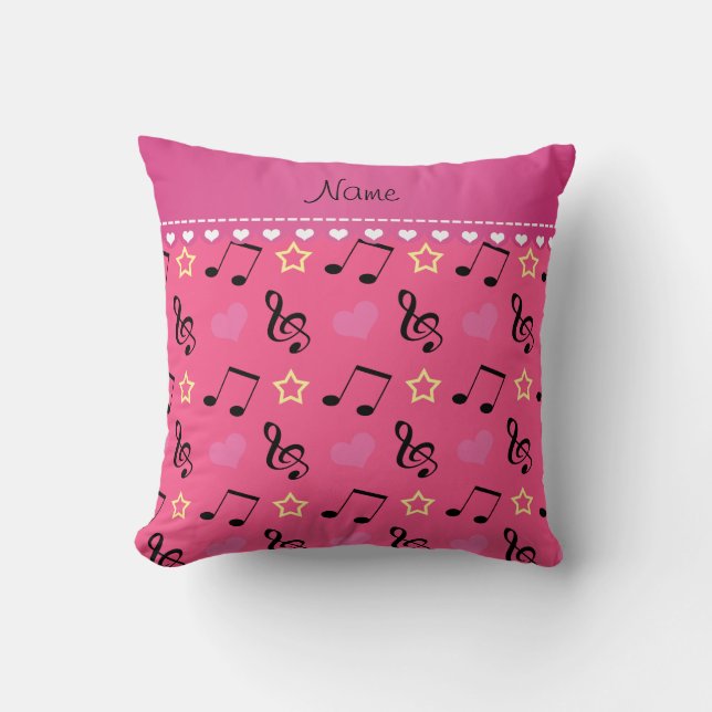 Personalized name pink music notes hearts stars throw pillow (Front)