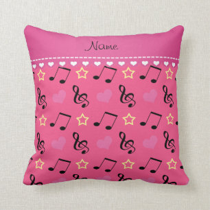 Personalized name pink music notes hearts stars throw pillow