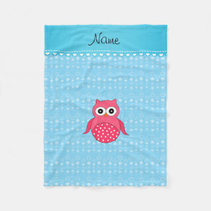 Personalized name pink owl blue bubbles fleece blanket
