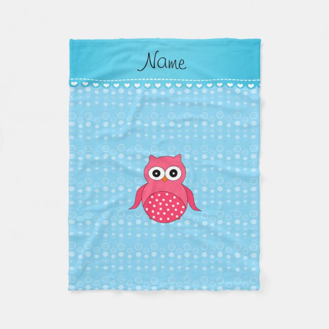 Personalized name pink owl blue bubbles fleece blanket (Front)