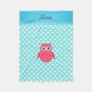 Personalized name pink owl blue polka dots fleece blanket