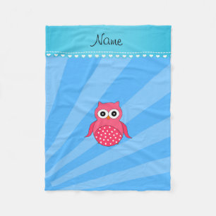 Personalized name pink owl blue sunburst fleece blanket