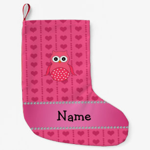 Personalized name pink owl pink hearts small christmas stocking