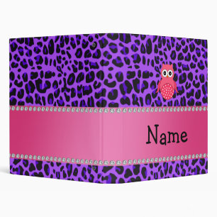 Personalized name pink owl purple leopard binder