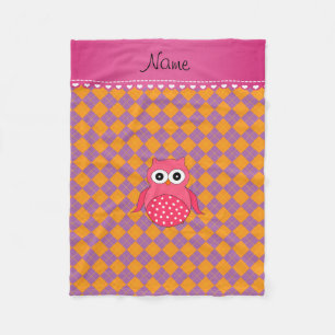 Personalized name pink owl purple orange argyle fleece blanket