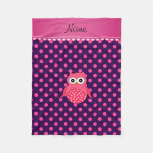 Personalized name pink owl purple pink polka dots fleece blanket