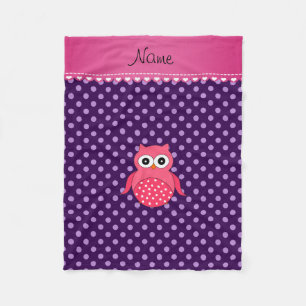 Personalized name pink owl purple polka dots fleece blanket