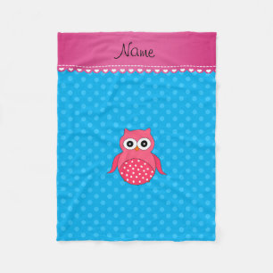 Personalized name pink owl sky blue polka dots fleece blanket