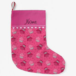 Personalized name pink owls cupcakes stars small christmas stocking