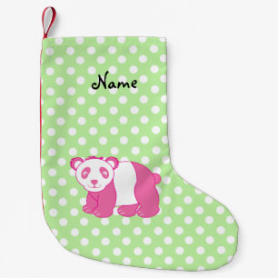 Personalized name pink panda green polka dots small christmas stocking