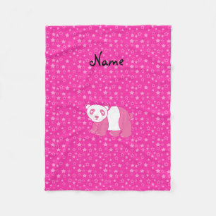 Personalized name pink panda pink stars fleece blanket