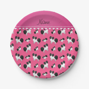 Personalized name pink Papillon dogs Paper Plate