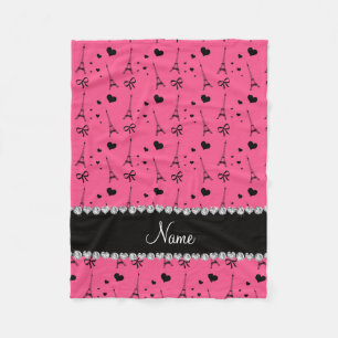 Personalized name pink paris eiffel tower fleece blanket