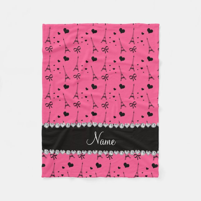 Personalized name pink paris eiffel tower fleece blanket (Front)