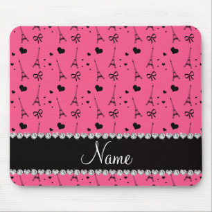 Personalized name pink paris eiffel tower mouse pad