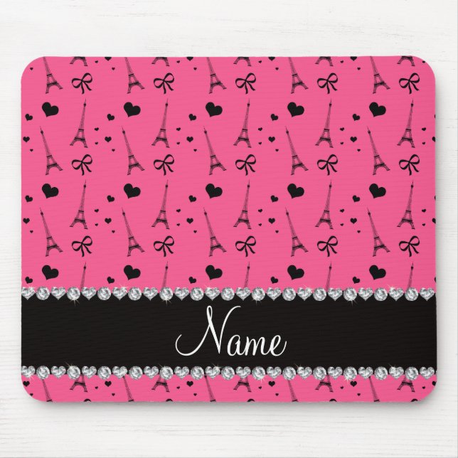 Personalized name pink paris eiffel tower mouse pad (Front)