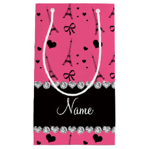 Personalized name pink paris eiffel tower small gift bag