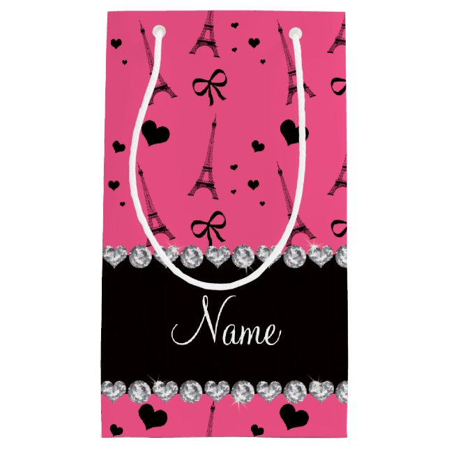 Personalized name pink paris eiffel tower small gift bag (Front)