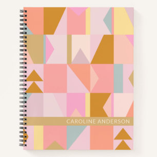 Personalized Name Pink Pastel Geometric Stylish Notebook