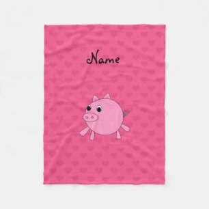 Personalized name pink pig hearts fleece blanket