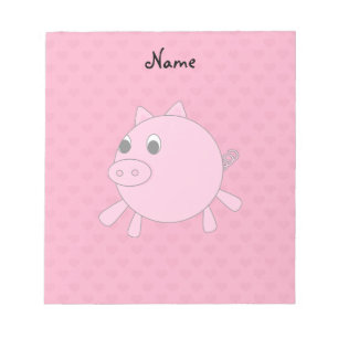 Personalized name pink pig hearts notepad