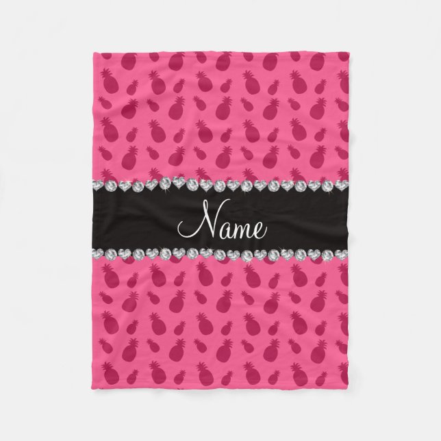 Personalized name pink pineapple pattern fleece blanket (Front)