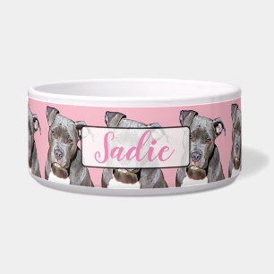 Personalized Name Pink Pit bull  Dog Bowl