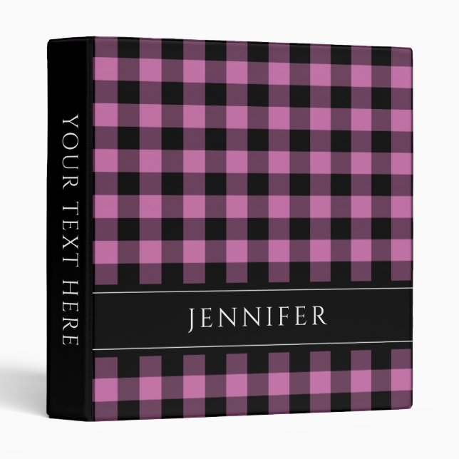 Personalized Name Pink Plaid Binder (Front/Spine)