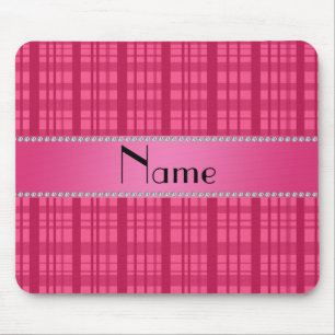 Personalized name pink plaid pattern mouse pad