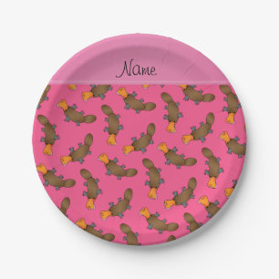 Personalized name pink platypus pattern paper plate