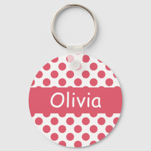 Personalized Name Pink Polka Dots Keychains