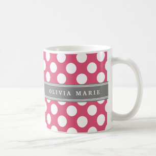 Personalized Name Pink Polka Dots Pattern Coffee Mug