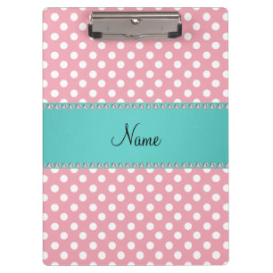 Personalized name pink polka dots turquoise stripe clipboard
