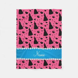 Personalized name pink princess hearts stars crown fleece blanket