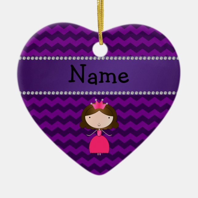 Personalized name pink princess purple chevrons ceramic ornament (Front)