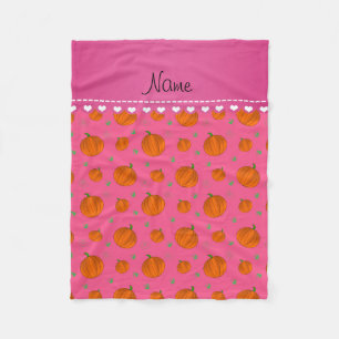 Personalized name pink pumpkins fleece blanket