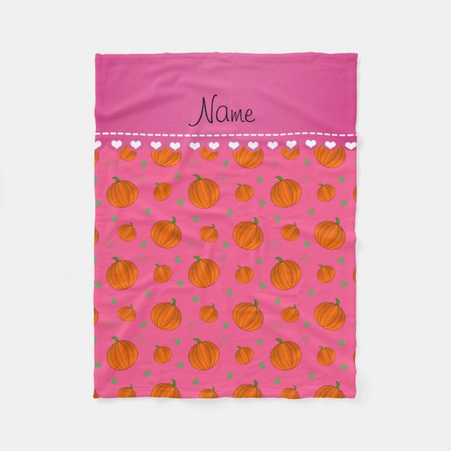 Personalized name pink pumpkins fleece blanket (Front)