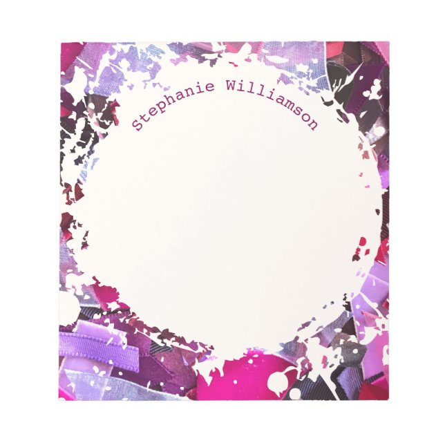 Personalized Name Pink Purple Abstract Splatter  Notepad (Front)