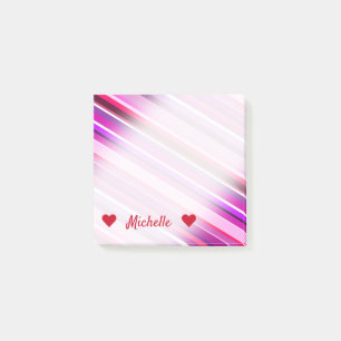 Personalized Name + Pink, Purple Stripes Pattern Post-it Notes