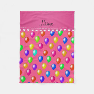 Personalized name pink rainbow birthday balloons fleece blanket