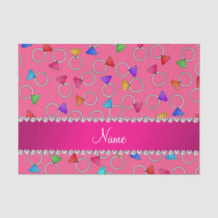 Personalized name pink rainbow diamond ring tissue paper