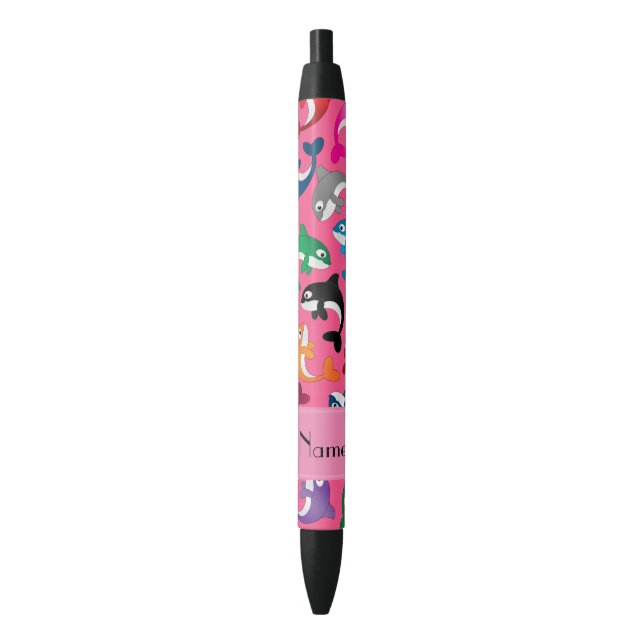 Personalized name pink rainbow killer whales black ink pen (Front Vertical)