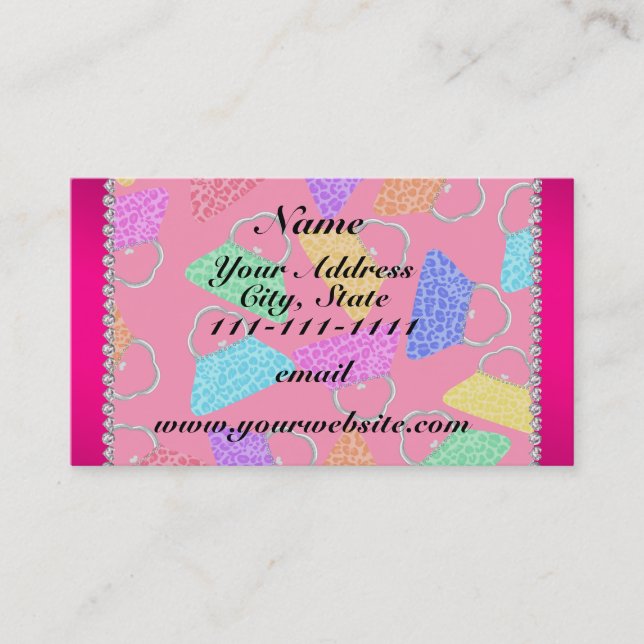Personalized name pink rainbow leopard purses business card (Front)