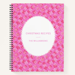 Personalized Name Pink Red Christmas Recipes Notebook