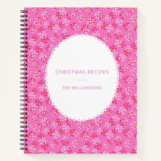 Personalized Name Pink Red Christmas Recipes Notebook (Front)