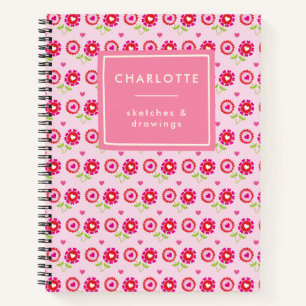 Personalized Name Pink Red Flower Hearts Fun Notebook