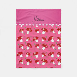 Personalized name pink red mushrooms fleece blanket