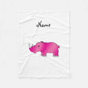 Personalized name pink rhino fleece blanket