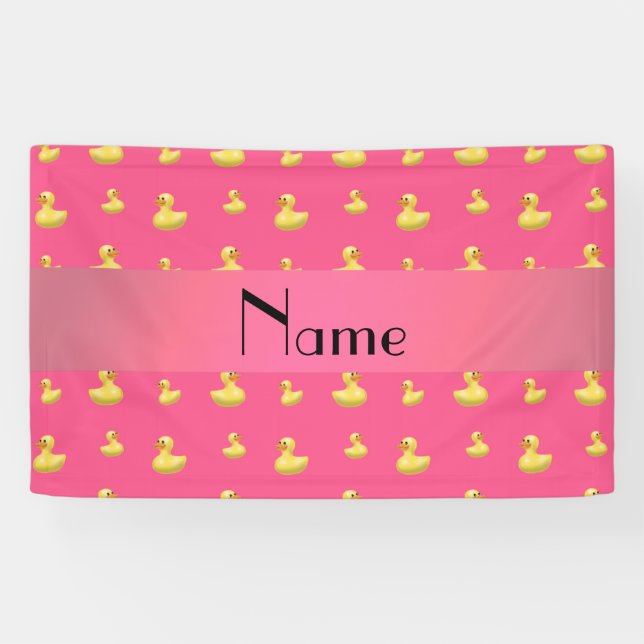Personalized name pink rubber duck pattern banner (Horizontal)